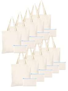 2pcs/Set, Large Capacity Lightweight Blank Tote Bag & Zipper Pouch Combo Set, Suitable For DIY Cross-Stitch, Embroidery, Painting, Heat Transfer Printing, Multi-Purpose Shopping Bag, Book Bag, Stationery Organizer, Ideal For School, Party, Gym, Camping, Holiday Celebrations, Gifts - Multicolor - View 15