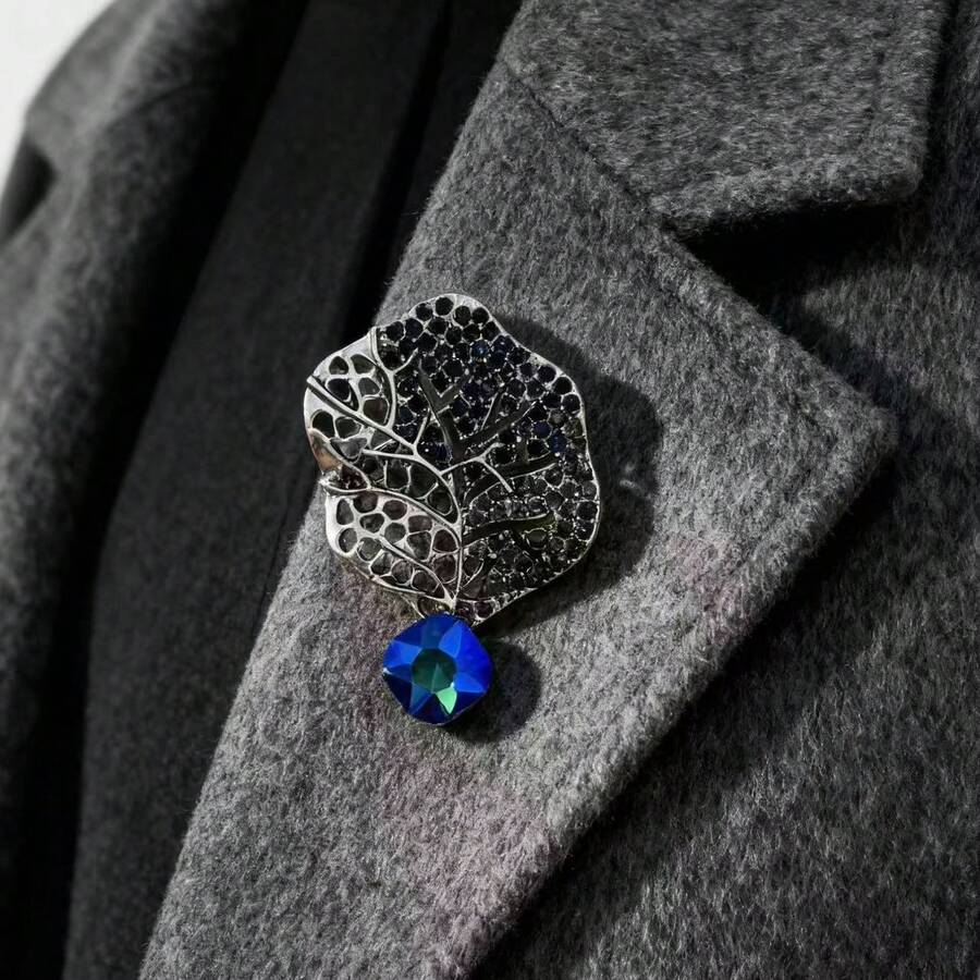 1pc Vintage Elegant Hollow-Out Rhinestone Leaf Brooch, Versatile Accessory For Clothing, Bags, Daily Wear - Multicolor - View 1