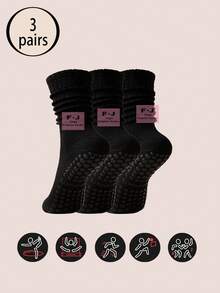 1/3/6 Pairs Unisex Winter Yoga Socks, Fashion Wide Cuff Design Full Sole Silicone Anti-Slip Shock Absorption, Suitable For Dance, Pilates, Yoga, Indoor Fitness, Back To School Gift Anti-Slip Socks - Multicolor - View 20