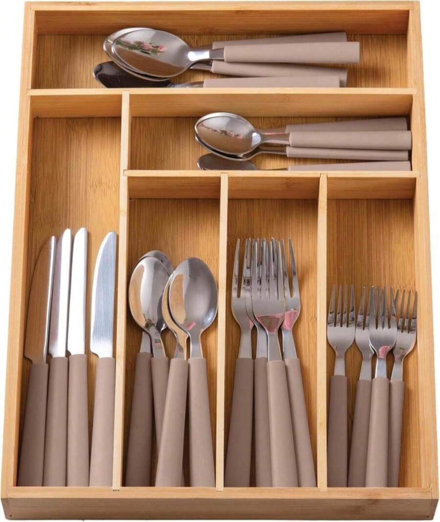 COOK WITH COLOR Bamboo Kitchen Utensil Set With Drawer Organizer | Cooking Tools And Storage Caddy, Brown, 25 Piece Cutlery Set - ColorC - 查看 1