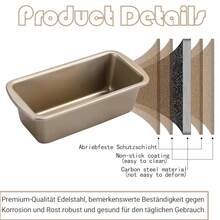 2 Brotbackform Klein, Edelstahl Backform Rechteckig Brotformen zum Backen Extra Dick Kastenform mit Antihaftbeschichtung Mini Kastenform Kuchen Backform für Backofen,  Heißluftfritteusen (Gold S)-8554