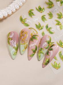 绿色植物图案、叶子花朵装饰、美甲爱好者、网红美甲贴纸、精致手绘美甲装饰、DIY美甲沙龙工具、防水美甲贴纸、山茶花系列美甲用品 - 彩色 - 查看 6