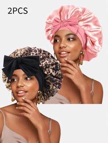 2pcs Women's Elastic Ribbon Satin Beret Cap, Sleeping Hat, Makeup Cap, Suitable For Daily Use - Multicolor - View 17