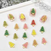 150Pcs Christmas Nail Charms Colorful Gold Edge Xmas Tree Nail Art Charms Pink Yellow Green Red Christmas Tree Nail Art Rhinestones Winter Xmas Tree Nail Diamonds For Women Winter DIY Nail Decoration,Bronze - 銅色 - 查看 5