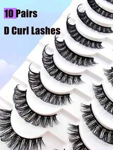 10 Pairs D Curl Russian Style False Eyelashes, Cat Eye Effect, Natural Fluffy Faux Mink Lashes, Thick & Long, Create Charming Lifted Eye Makeup - Black - View 9
