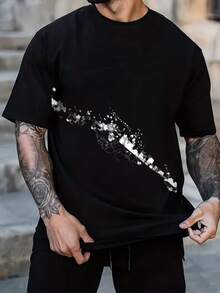 Item: White Short-Sleeved T-Shirt With Abstract Ink Pattern - Black - View 1