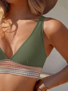 Bộ bikini gợi cảm phối màu độc đáo dành cho nữ, thích hợp cho kỳ nghỉ hè, đi biển. - xanh quân đội - Xem 5