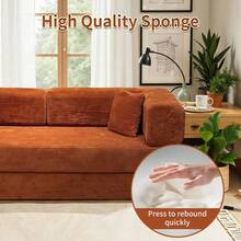 78'' No Assembly Corduroy Cloud Couch For Living Room - Ergonomic Deep Seat Sectional Sofa With Memory Foam For Reading, Rest & Sleep, Convertible Sofa Cama & Spacious Sofa For Living Room - 亮橙色 - 查看 6