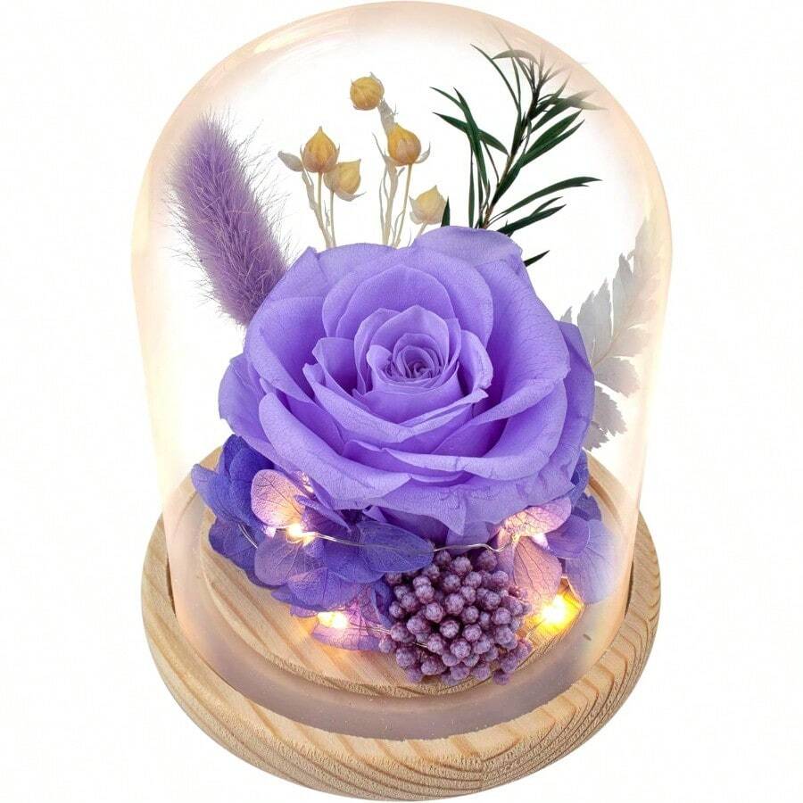 Ramos de flores preservadas para siempre rosas de larga duracion flores para entregar flores para siempre con luces LED bateria incluida regalo de cumpleaños dia de la madre Navidad - Violeta Rose Led - Ver 1