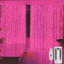 Valentine's Day Atmosphere USB Powered Curtain Lights, Decorative Hanging Ornament With Remote Control, 8 Lighting Modes, Home Bedroom Decor Curtain Lights, Christmas Tree Hanging Ornament, Halloween Thanksgiving Wedding Party Decor Lights, Birthday Gift, Happy New Year, Valentine's Day - USB Curtain Light - View 24