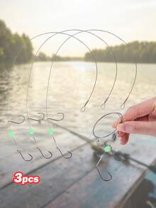 GOTURE 3pcs Anti Entanglement Live Bait Double Hook Fishing Line - Made Of Stainless Steel Wire And Luminous Beads, Wear-Resistant And Tear Resistant, Suitable For Seawater And Freshwater - Grey - View 1