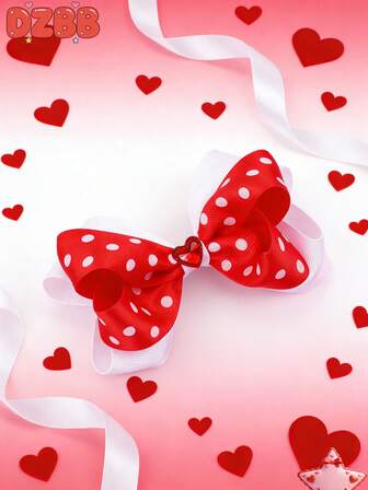2pcs Valentine's Day Red Grosgrain Fabric Hair Bows,Rhinestone Heart Accessories Hair Clips,Cute Polka Dots Print Hair Barrettes For Girls Kids Daughter Party Gifts