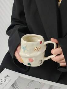 手工不对称3D贝壳陶瓷马克杯，釉下彩陶瓷水杯，创意礼品咖啡杯，节日礼物，纪念品，情人节礼物 - 彩色 - 查看 8