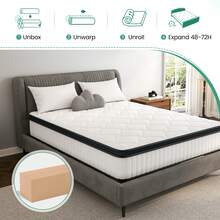 12 Inch Spring Mattress, Combining Memory Foam And High-Quality Inner Spring System, Provides Support And Breathability. It Features A Soft, Skin Friendly Polyester Fiber Cover, Providing Balanced Support, Pressure Relief, And Body Fit. Available In Multiple Sizes, Including California King - 白色 - 查看 11