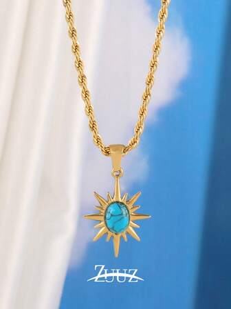 1 st Moderiktigt Vintage Halsband i Rostfritt Stål För Damer Natursten Sol Berlock Halsband Smycken För Daglig Dekoration