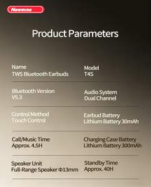 Newmine T4S Bluetooth 5.3 True Wireless Earbuds: Long Battery Life, IPX7 Water Resistance, Low Latency For Gaming And Sports, Noise Cancellation, High-Definition Calls, Comfortable In-Ear Design. - White - View 11