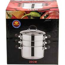 3 Tier Multi Layer Stainless Steel 20cm Steamer Cooking Pot With Stackable Pan Insert/Glass Lid Cookware Set Food Steamer With Silicone Handles Induction Cookware - Size: 20cm - View 3