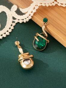 1 Pair European & American Fashion Crystal Glass Snake Stud Earrings, Layered Styling, Great Gift