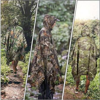 Poncho de lluvia de camuflaje táctico, impermeable, manta de picnic portátil, adecuado para senderismo, caza, trekking, ciclismo