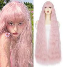 40 Inch Long Wavy Wig Extra-Long Wig With Bangs For Women Available In A Variety Of Colors Cosplay Wig Bounce Fluffy For Halloween Party Daily Use - Hồng - Xem 2