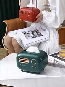 Vintage Radio Shaped Decorative Tissue Box, Suitable For Home And Office, Mini Plastic Tissue Box, Fashionable Retro Design, Luxury Retro Radio Shaped Storage Box With Stand, Living Room Plastic Tissue Box, Facial Tissue Box. Sesame Radio Shaped Tissue Box, Desktop Plastic Home Retro Tissue Box.