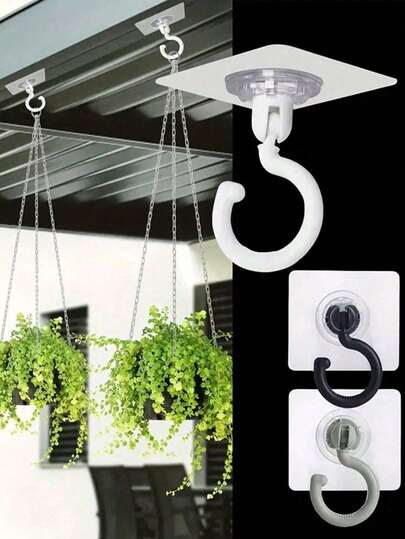 5pcs Rotatable Ceiling Adhesive Hooks - Easy Install, No Drill, Sticky Hanger For Hanging Plants, Lanterns, Wind Chimes, Contemporary Ceiling Decoration With Utility Hook Christmas Decorations Home Christmas Gifts Christmas Decor (Black / White)