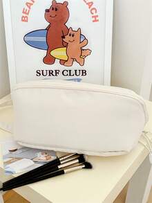 1 قطعة حقيبة مكياج نسائية مربعة ذات لون أحادي، فتحة سحاب كبيرة، من النايلون لتخزين مستحضرات التجميل، مع مقبض علوي، منظم مستحضرات التجميل للسفر، حقيبة مكياج محمولة للمدرسة والسفر والعطلات