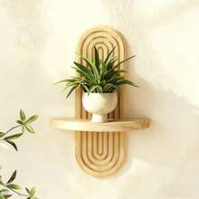 1 Bohemian Floating Shelf, Practical Style, Wall-Mounted Storage Display, Resin Material; Rainbow Candle Holder, Wave Design, Natural Aesthetics, Multi-Scenario Home Decoration - Apricot - View 1