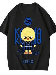 [Camiseta KPOP HYUNJIN] Nueva camiseta gráfica KPOP HYUNJIN, con diseños de dibujos animados de And .Una camiseta de estilo callejero Harajuku con cuello redondo suave, mangas cortas, para fans de K.Unisex, un artículo coleccionable. - Negro - Ver 1
