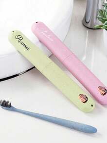 Personalized Toothbrush Cup, Customizable With Name And Photo, Portable, With Lid, Dust-Proof, Easy To Clean And Store, Travel Storage Box, Convenient To Carry, Waterproof, Made Of Durable Plastic Material, Lightweight And Compact, Multi-Functional, Suitable As Birthday Gift For Family And Friends, Also Suitable For Valentine's Day, Wedding Season, Ramadan And Other Occasions. - Multicolor - View 3