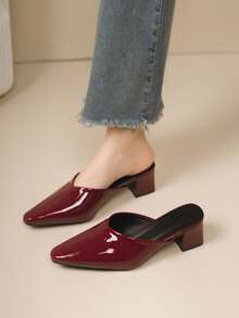 Bright Wine Red Thick Heel Closed Toe Women's Slippers, Comfortable Slip-On High Heel Shoes, Suitable For Outdoor Wear, New Summer Collection - Burgundy - View 3