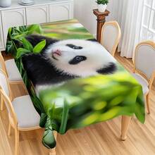 1 szt. Obrus z nadrukiem cyfrowym z motywem pandy i bambusa, prostokątna tkanina poliestrowa, odpowiedni do wystroju domu, kuchni, ogrodu, spotkań świątecznych, wesel, restauracji i dekoracji imprezowych - Wielokolorowe - Zobacz 3