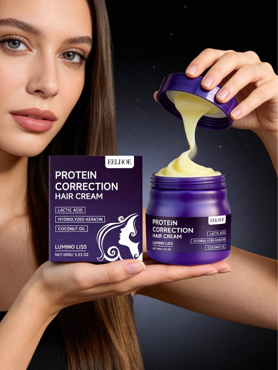 Protein Straightening Cream - Deeply Moisturizes Keratin, Suitable For Dry, Damaged, Curly, And Split Hair. Contains Coconut Oil And Glycerin. 100g / 3.53oz. Unisex, Suitable For All Hair Types. Conditioner For Smooth Hair Care, Made With Plant-Based Ingredients.