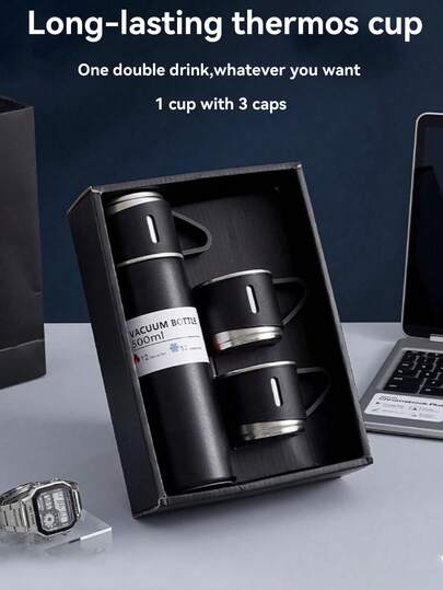 3pcs/Set Stainless Steel Insulated Cups, Coffee Mugs, Portable Latte Cups, Travel Tumblers, Double Wall Stainless Steel Coffee Pots, Iced Tea Cups, Vacuum Insulated Tumblers With Non-Slip Sleeve, High-End Portable Latte Cups For Milk, Coffee, Tea, Juice - Gift Box