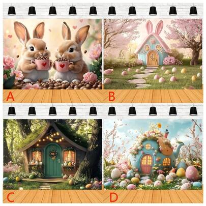 2D Flat Banner 1 Modern Polyester Easter Bunny And Egg Background Easter Happy Banner, Suitable For Door, Wall, Courtyard Decoration Without Electricity, Feathers, Rabbit Accessories
