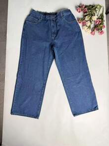 Quần jeans nữ ống đứng màu xanh nhạt, chất liệu denim mài, có túi, kiểu dáng thường ngày, thích hợp cho mùa xuân. - Rửa trung bình - Xem 6