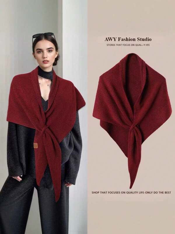 1pc Women's Shawl - Oversized Knitted Poncho, Soft Cashmere Shawl, Solid Color Shawl, Suitable For Evening Dresses, Elegant Ladies Shawl, Soft Open Front Cardigan Sweater, Suitable For Spring, Autumn And Winter, Triangle Buckle Shawl Scarf, Fashionable And Warm Accessory, 73*30 Inches