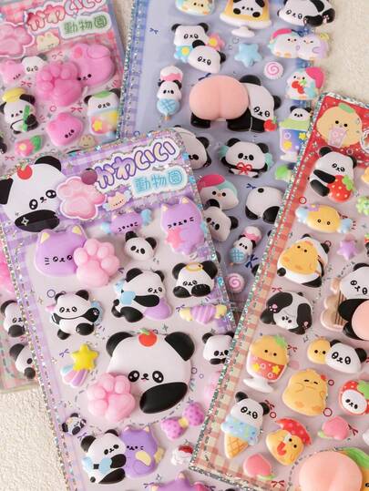 3D可爱动物熊猫、兔子和猫爪泡沫贴纸，减压贴纸，装饰贴纸，适用于水瓶、键盘、桌子，儿童奖励，3D剪贴簿贴纸玩具