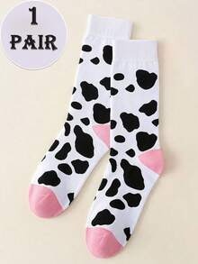 1 双时尚趣味奶牛印花袜子，男女通用，可爱欧美风格日常穿着袜子 - 彩色 - 查看 6