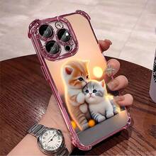 1pcs Cute Sunset Kittens Phone Case Compatible with Apple Phone17ProMax 16 15 14Plus 11 12 13 ProMax Antidrop Phone Case Camera Protection Phone Case Girlish Style Light Luxury Style Fashion Exquisite Can Be Given To Friends Can Be Given To A Lover - Rosa - Ver 2
