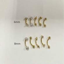 12件套16G不锈钢穿刺饰品，男女通用，包括眉环、弯杆耳环、锆石吊坠肚脐环、唇环、耳骨环、耳夹及其他穿刺配件 - 金黃色 - 查看 2