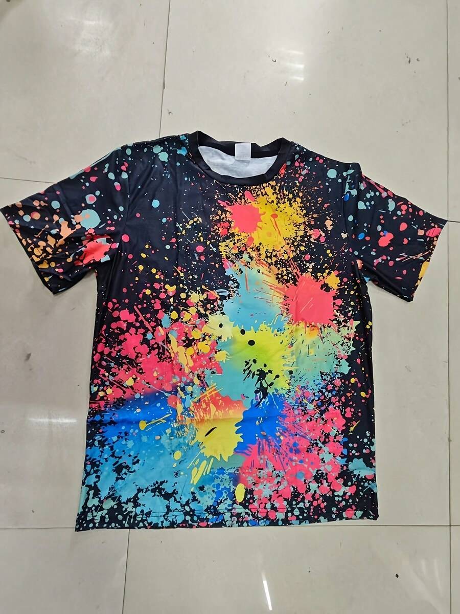 Men'S Short-Sleeve Summer Round-Neck-Shirt With 3D Tie-Dye Print Pattern, Stylish Streetwear Casual Sports Tee. - 混合色 - 查看 1
