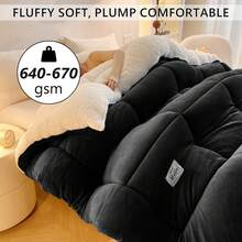 1PC Thick Soft Warm Winter Quilt, Lamb And Milk Fleece Double Fabric Comforter, Insulation Breathable Double Sided Blanket For Winter, All Size Twin/Full/Queen/King Size - 黑色 - 查看 6