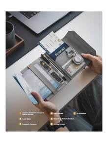 Funda Pasaporte con Porte Airtag Desmontable, Porta Pasaporte y Tarjetas de Cuero Vegano para Viajes, Gris,37272617 - Púrpura polvoriento - Ver 5