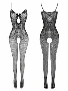 3件套性感内衣套装，薄纱，填充，可拆卸，诱人，开裆连体紧身衣，制服风格，性感外穿内衣