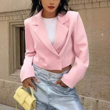 French Style Pink Short Blazer Autumn Winter Fashion Loose Double-Breasted Jacket Women's Clothing - 重量:249g - 查看 2