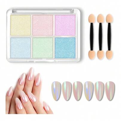 TendenciaKit Para Uñas Efecto Espejo Aurora Con 6 Color + AplicadorCalidad premium