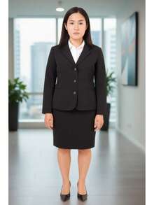 Formal Blazer And Skirt Set For Secretary And Receptionist - Black - View 1