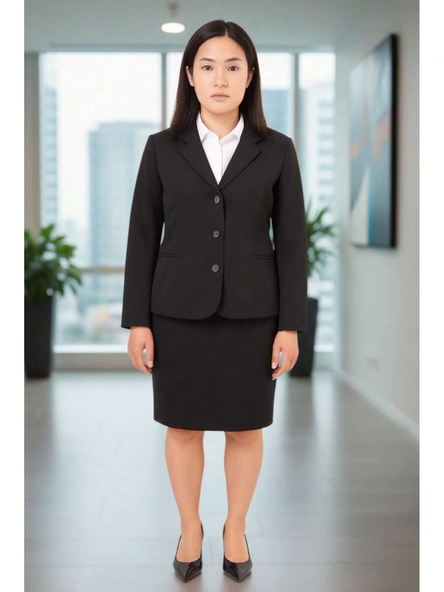 Formal Blazer And Skirt Set For Secretary And Receptionist - Black - View 1