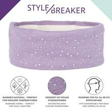 styleBREAKER Stirnband Damen Winter mit Strasssteinen und Fleece Innenfutter | warmes elastisches Feinstrick Haarband gefüttert | Glitzer Headband für kalte Tage, Farbe:Grau - Grad - Übersicht 4
